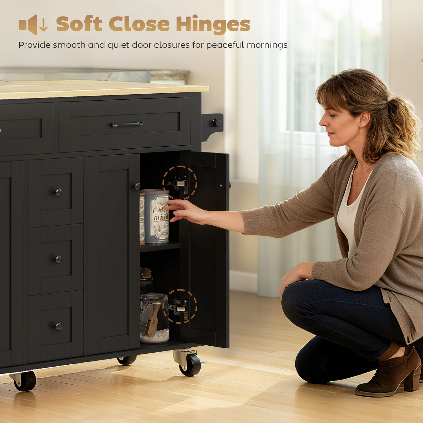 Kitchen Island Cart with Power Outlet & Drop Leaf, 55" Rolling Kitchen Island on Wheels with Storage, Black