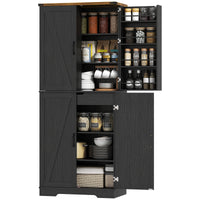 72" Kitchen Pantry Cabinet, Farmhouse Storage Cabinet with 4 Doors, Drawer, 8 Door Shelves and Adjustable Shelf, Black