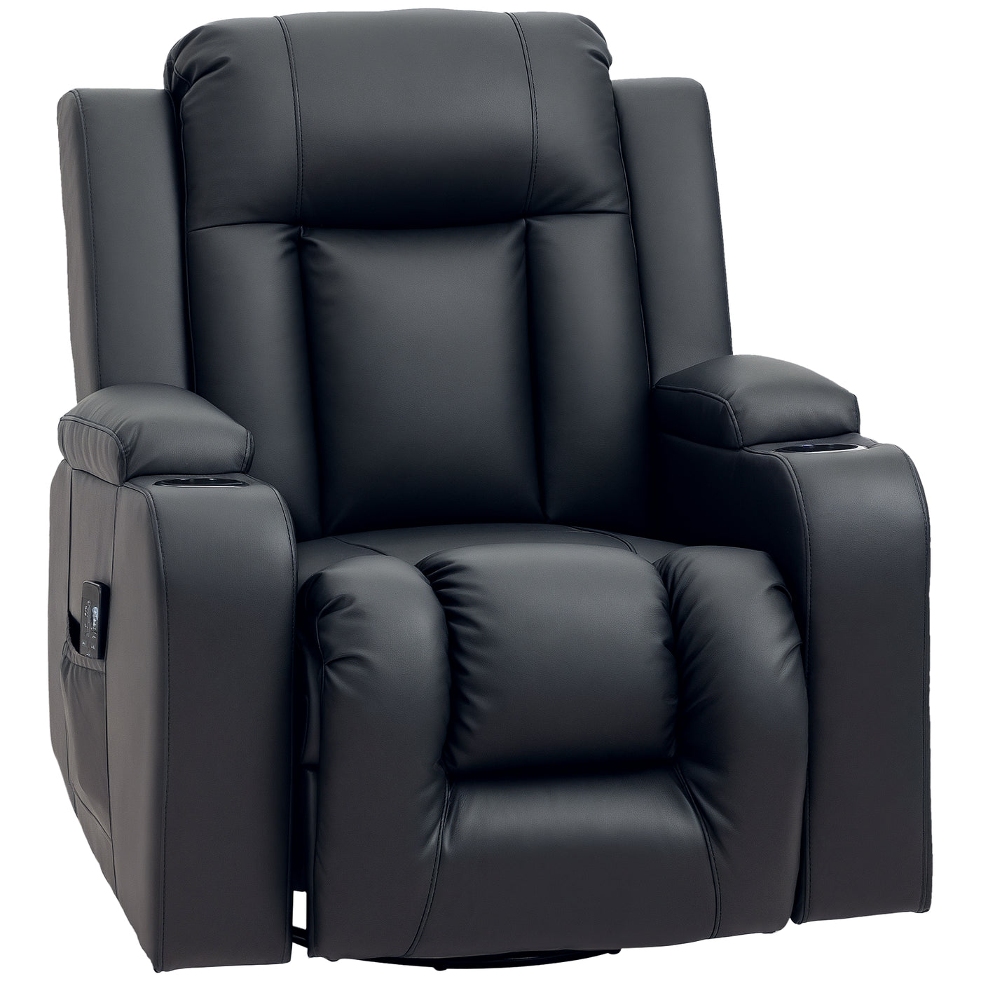 Swivel Massage Recliner Chair Rocker, Overstuffed Manual Reclining Sofa, PU Leather Rocking Chair with Side Pockets, Cup Holders, for Living Room, Nursery, Black