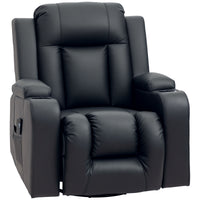 Swivel Massage Recliner Chair Rocker, Overstuffed Manual Reclining Sofa, PU Leather Rocking Chair with Side Pockets, Cup Holders, for Living Room, Nursery, Black