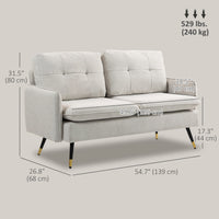 55" Loveseat Sofa, Linen Love Seat w/ S spring, Steel Legs and Button Tufting, Small Couch for Living Room, Cream White