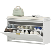 Entryway Bench with Padded Seat and Flip-Drawers, Holds up to 265lbs, Shoe Storage Bench for 8 Pairs of Shoes, White