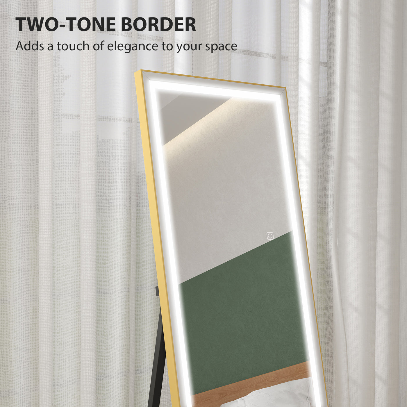 LED Mirror with Dimmable and 3 Colour Lights, 64" x 21" Rectangular Floor Mirror for Bedroom Living Room, Gold