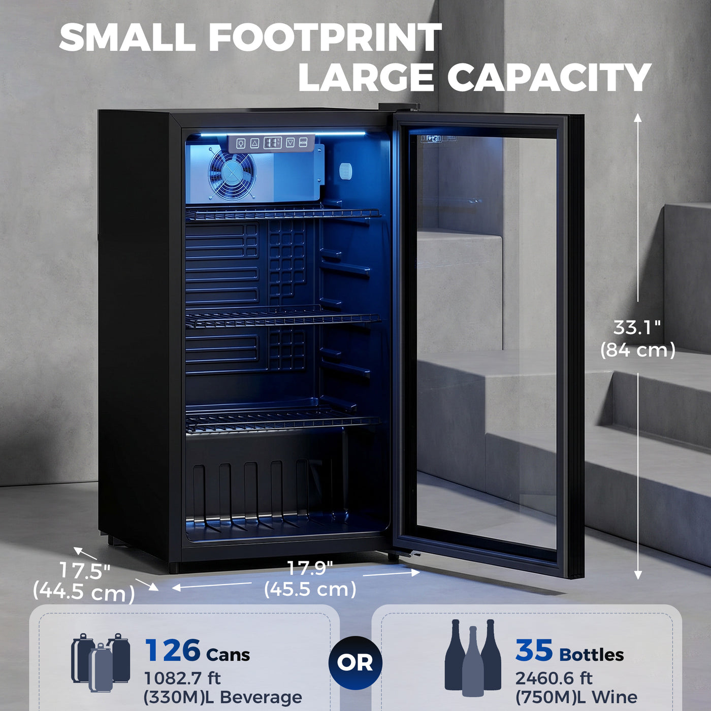 3.2 Cu.Ft Beverage Refrigerator, 139 Can Beverage Fridge Cooler with Double-Layer Glass Door