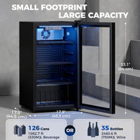 3.2 Cu.Ft Beverage Refrigerator, 139 Can Beverage Fridge Cooler with Double-Layer Glass Door
