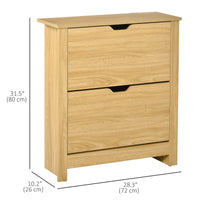 Shoe Storage Cabinet with 2 Flip Drawers and Adjustable Shelves for 8–12 Pairs of Shoes, Natural Wood