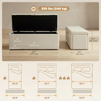 Storage Ottoman, Upholstered Velvet End of Bed Bench, Button Tufted Storage Bench for Bedroom, Living Room, Beige