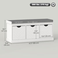 Shoe Storage Bench, Linen-Look Entryway Bench with 3 Removable Drawers and Padded Seat Cushion for Hallway, White