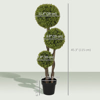 45 Inch Potted Fake Plant, Artificial Boxwood Topiary Tree, Triple Ball Tree for Indoor and Outdoor, Green