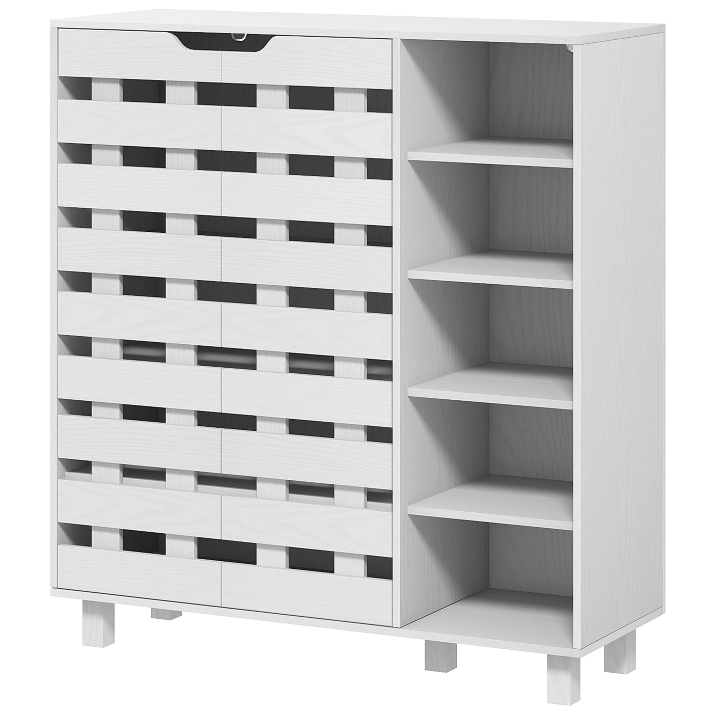 Shoe Cabinet, 21 Pair Shoe Storage Cabinet Organizer with 5-tier Double Door Cupboard and 5-tier Open Shelves, White