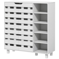 Shoe Cabinet, 21 Pair Shoe Storage Cabinet Organizer with 5-tier Double Door Cupboard and 5-tier Open Shelves, White