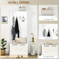 4-In-1 Hall Tree with Coat Rack, Top Shelf, Shoe Storage and Bench Seat, Entryway Bench with 4 Hooks