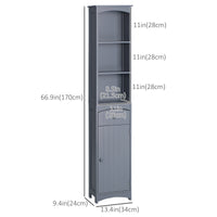 Bathroom Storage Cabinet, Tall Linen Tower with 3-Tier Shelves and Drawer and Door, Grey