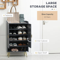 Entryway Shoe Storage Cabinet, Narrow Shoe Cabinet with Adjustable Shelves and Open Shelf for 15 Pairs of Shoes, Grey