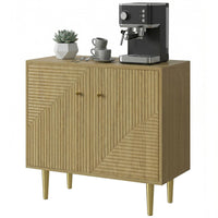 Sideboard with Adjustable Shelf, Buffet Cabinet with 2 Doors and Gold Steel Legs for Dining Room, Oak