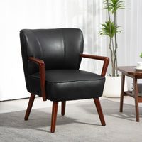 Accent Chair, Modern Armchair, Faux Leather Upholstered Living Room Chair with Wood Legs and Wide Padded Seat, Black