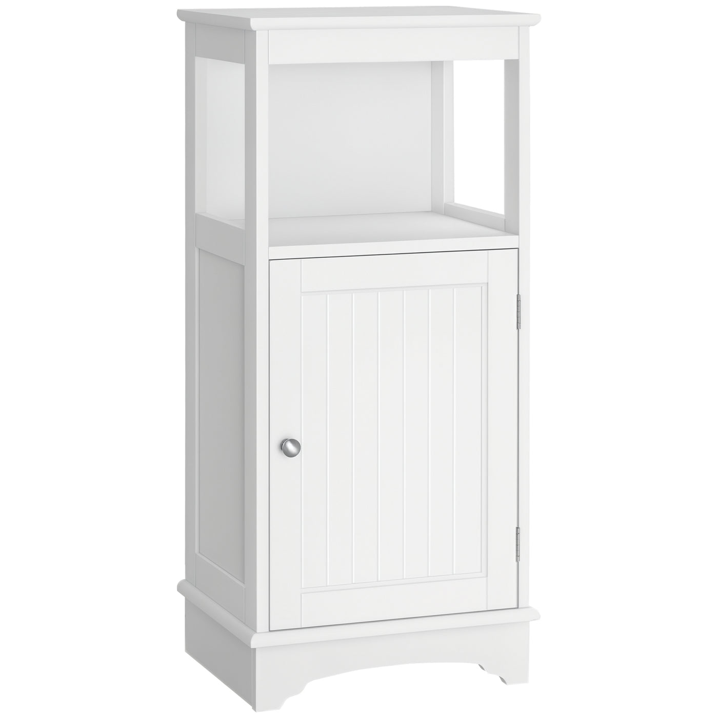 Modern Bathroom Floor Cabinet with Open Shelf, Freestanding Storage Organizer Unit with Single Door for Home Office, Living Room, White