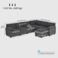 Modular Sectional Sofa, Oversized U-Shaped Couch with Spring Cushion, Corduroy Sofa for Living Room, Charcoal Grey
