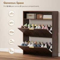 Shoe Cabinet with 2 Flip Drawers Narrow Shoe Storage Cabinet with Top Shelf for Entryway Hallway Coffee