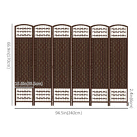 6 Panel Folding Room Divider, Portable Privacy Screen, Wave Fiber Room Partition for Home Office, Brown