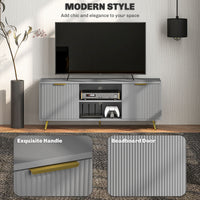 TV Stand with Storage for 55 Inch TV, Modern TV Cabinet with 2 Open Shelves and 2 Cabinets for Living Room, Grey