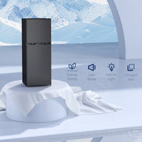 Double Door Mini Fridge with Freezer, 4.6 Cu.Ft Small Refrigerator with Thermostat, Shelves, Reversible Door, Black