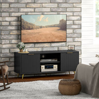 TV Stand with Storage for 55 Inch TV, Modern TV Cabinet with 2 Open Shelves and 2 Cabinets for Living Room, Black