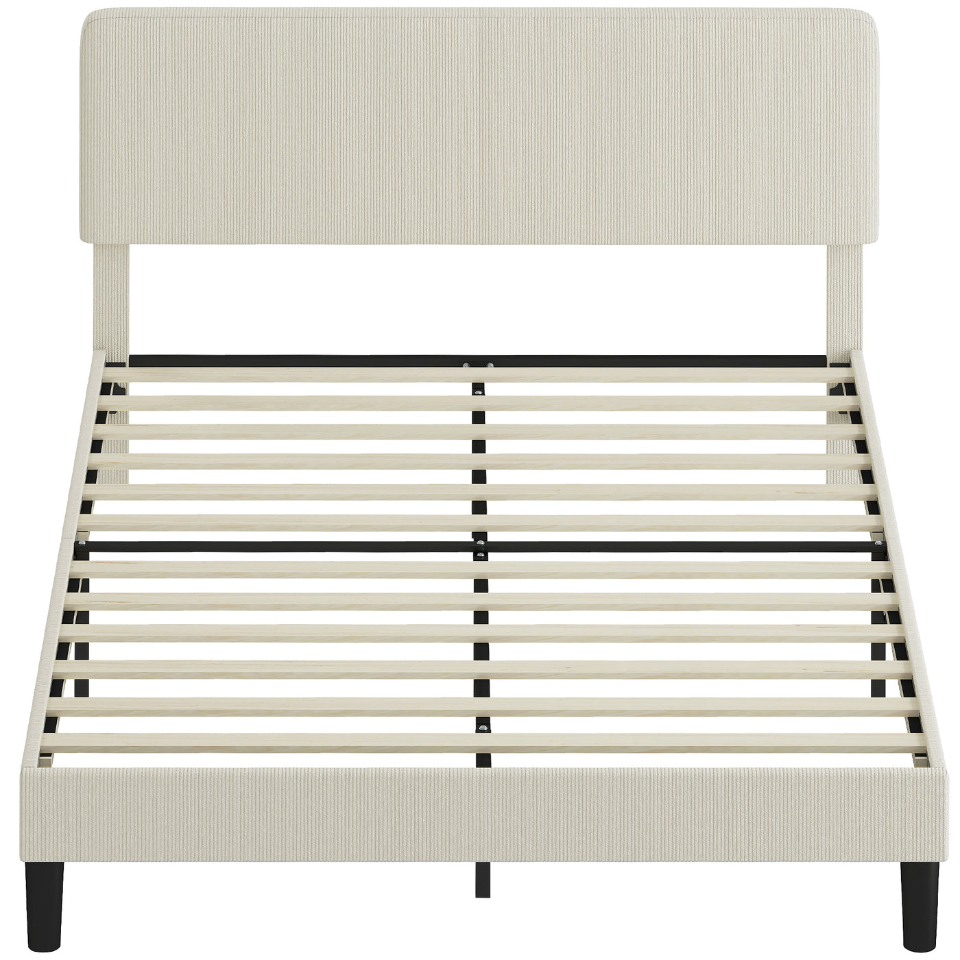 Queen Size Bed Frame with Adjustable Upholstered Headboard Platform Bed Frame Wood Slat Support Noise Free Light Grey