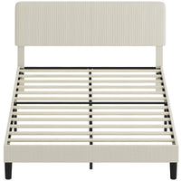 Queen Size Bed Frame with Adjustable Upholstered Headboard Platform Bed Frame Wood Slat Support Noise Free Light Grey