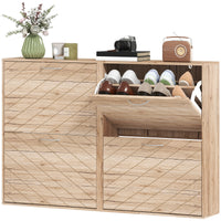 Shoe Storage Cabinet with 4 Flip Drawers, Narrow and Slim, 12-20 Pair of Shoes Organizer for Hallway, Entryway, Oak