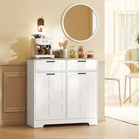 13 Gallon Tilt Out Garbage Cabinet, Kitchen Island with Trash Cabinet, 2 Drawers, Door Racks, Adjustable Shelves, White
