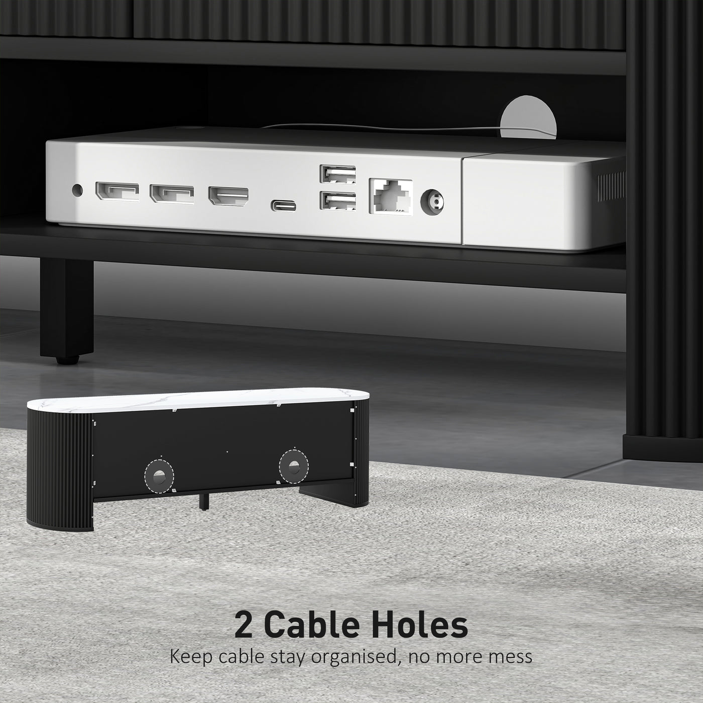 TV Stand, Modern TV Table with Marble-Effect Top, 3 Drawers and 2 Open Shelves for 32-65 Inch Television, Black