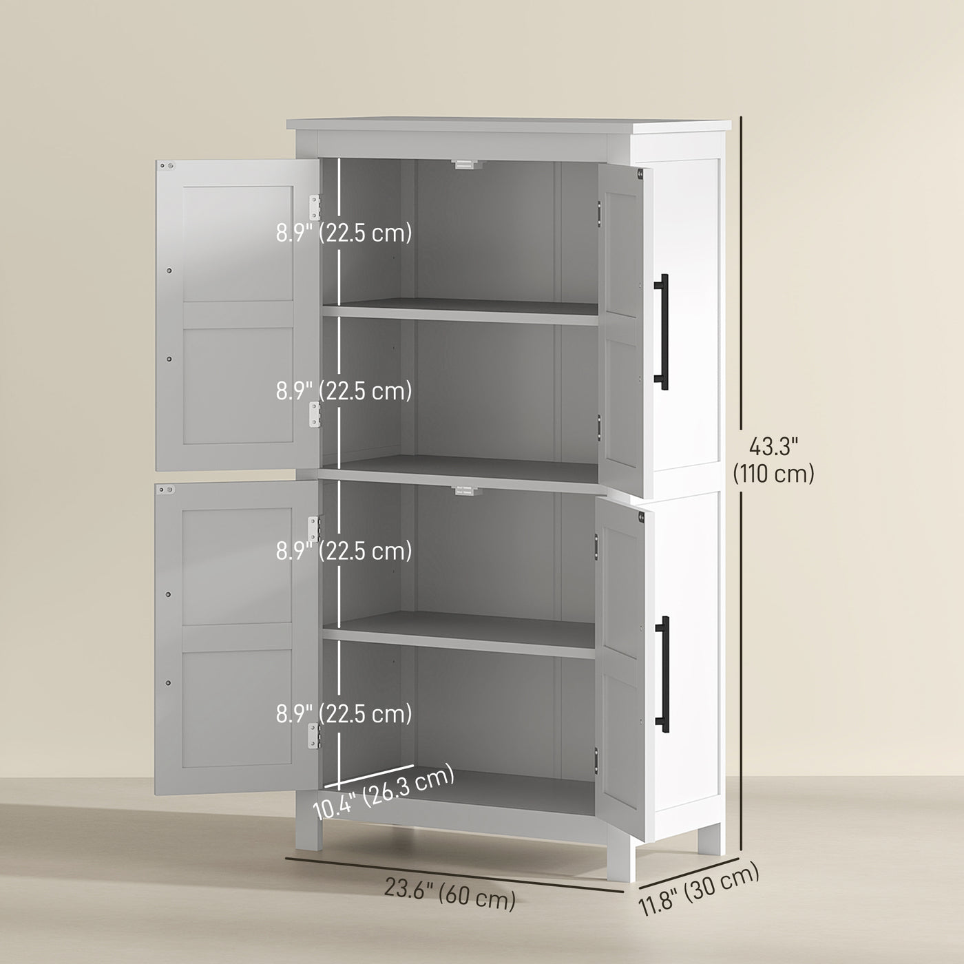 Farmhouse Bathroom Storage Cabinet, Bathroom Floor Cabinet with Barn Doors and Adjustable Shelf, White