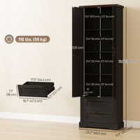 71" Tall Kitchen Pantry Cabinet, Farmhouse Kitchen Storage Cabinet with 2 Drawer and Adjustable Shelves, Black