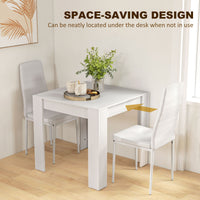 Dining Table Set for 2, Square Kitchen Table and Chairs, Dining Room Table and PU Leather Upholstered Chairs, White