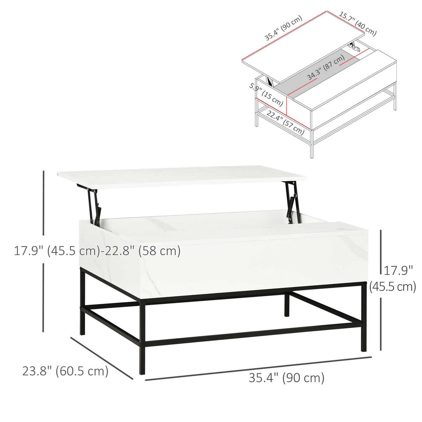 Lift Top Coffee Table with Hidden Storage Compartment Lift Tabletop Center Table for Living Room, White