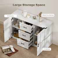 Sideboard with 3 Drawers and 2 Doors, 47" Buffet Cabinet with Adjustable Shelves for Kitchen, White Wood Grain