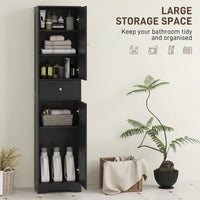 67" Tall Bathroom Cabinet, Slim Bathroom Storage Cabinet with 2 Doors, Drawer and Adjustable Shelf, Black Wood Grain