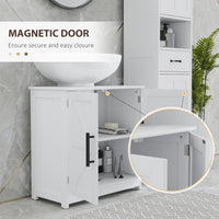Farmhouse Pedestal Sink Storage Cabinet, Bathroom Under Sink Cabinet with 2 Barn Doors and Adjustable Shelf, White