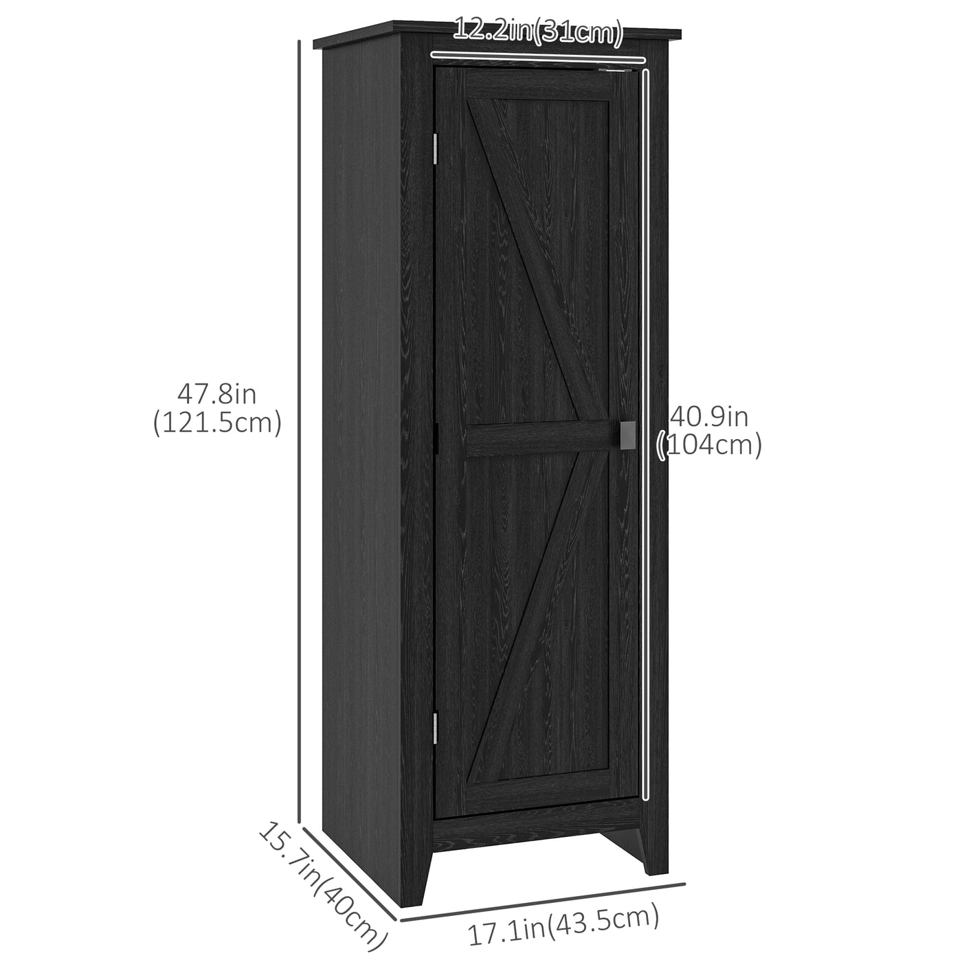 48" Farmhouse Kitchen Pantry Storage Cabinet with Barn Door, Kitchen Pantry Cabinet with Adjustable Shelves, Black