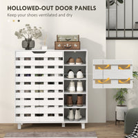 Shoe Cabinet, 21 Pair Shoe Storage Cabinet Organizer with 5-tier Double Door Cupboard and 5-tier Open Shelves, White