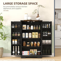 Farmhouse Kitchen Pantry Storage Cabinet, Kitchen Pantry Cabinet with Doors and Adjustable Shelves, Black