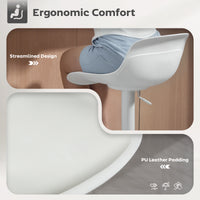 Counter Height Bar Stools Set of 2, Streamlined Bar Chairs with Adjustable Height and Swivel PU Leather Seat, White