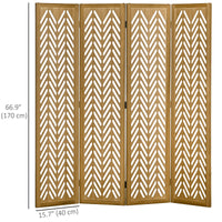 4 Panel Room Divider, 5.6ft Tall Wood Folding Privacy Screens, Freestanding Partition Wall Dividers, Light Brown
