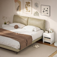Nightstand Set of 2, Modern Bedside Table with Rounded Corners, Nightstand with Drawer and Open Shelf, Distressed White