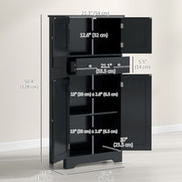 50.5" Kitchen Storage Cabinet, Modern Kitchen Pantry Cabinet with 4 Doors, Drawer, Adjustable Shelf, Black