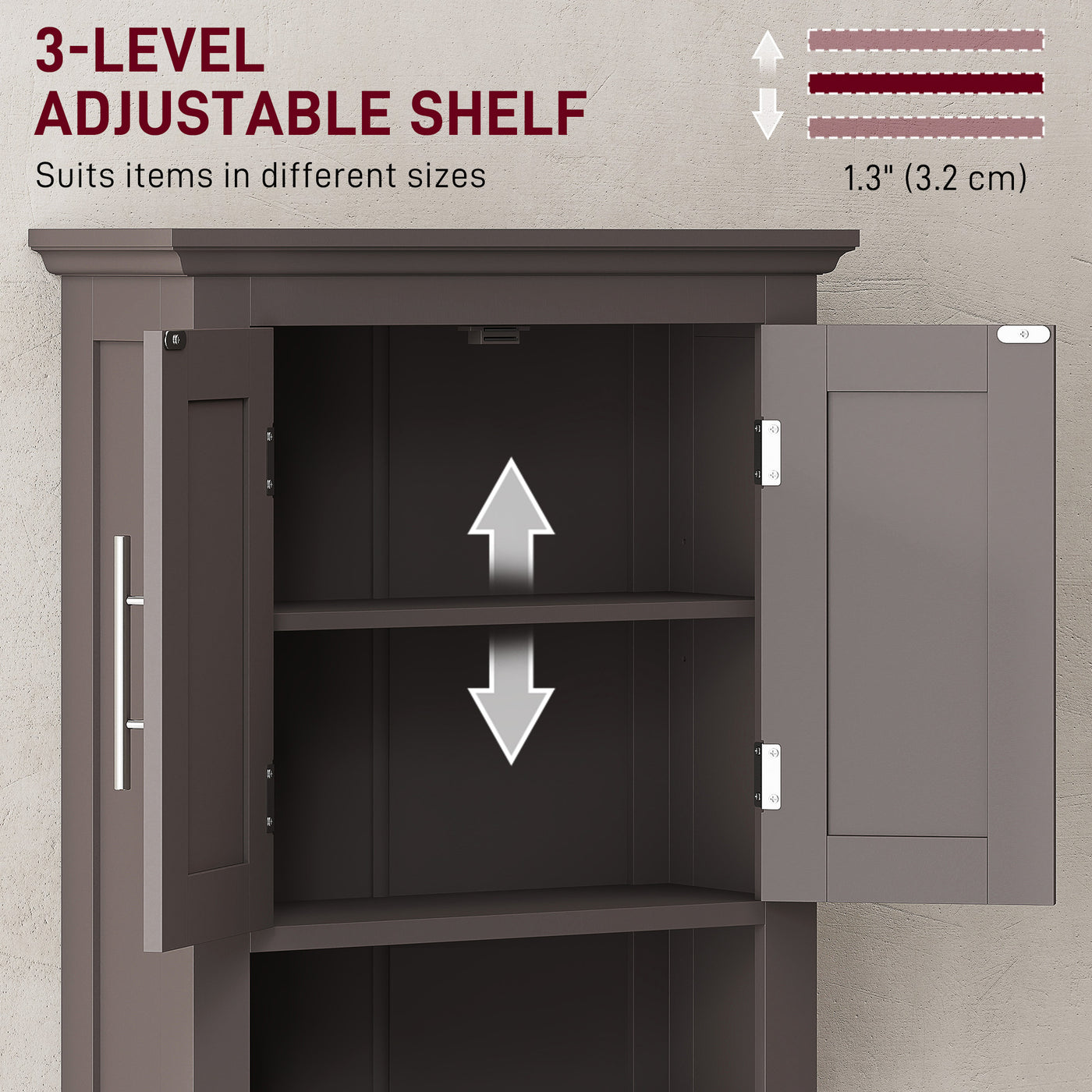 Bathroom Wall Cabinet, Medicine Cabinet, Toilet Storage Cabinet with Shelf for Living Room and Entryway, Brown