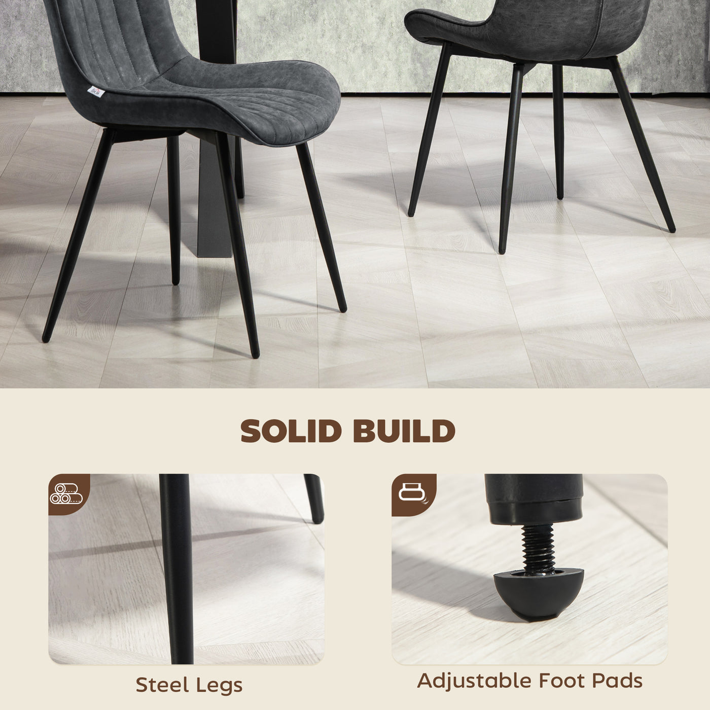 Dining Chairs Set of 4, PU Leather Upholstered Kitchen Chairs with Backrest and Steel Legs, Black