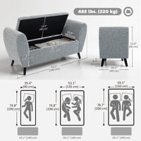 Upholstered Storage Bench with Arms, Modern Ottoman Bench for Bedroom, Entryway, and Living Room, Grey