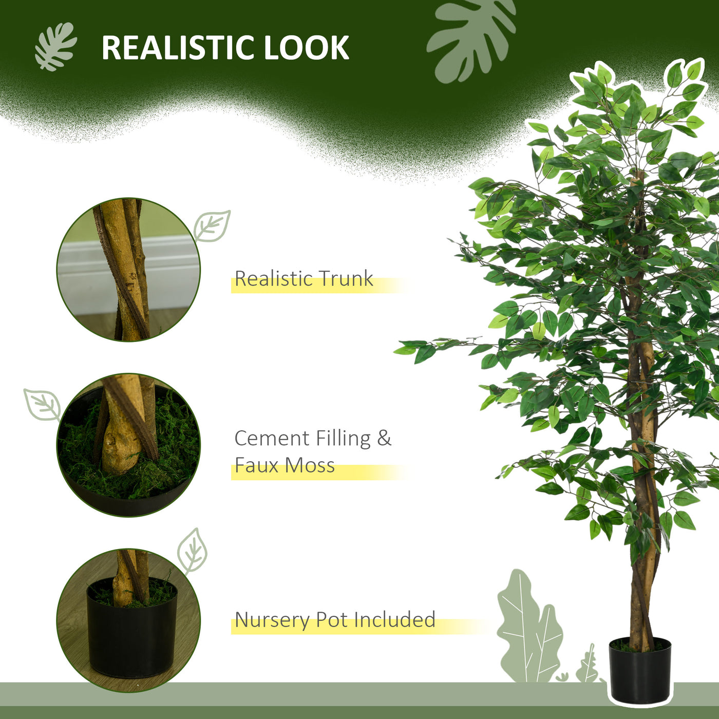5ft Artificial Tree Ficus, Indoor Fake Plant with Pot, for Home Decor